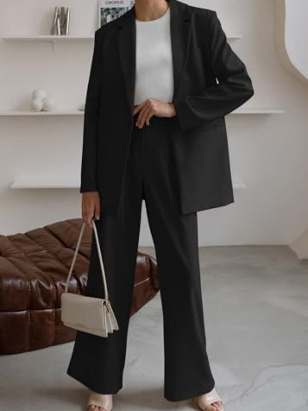 π Women's Fall 2 Piece Blazer Set Casual Loose Long Blazer Jackets and - Picture 3 of 7